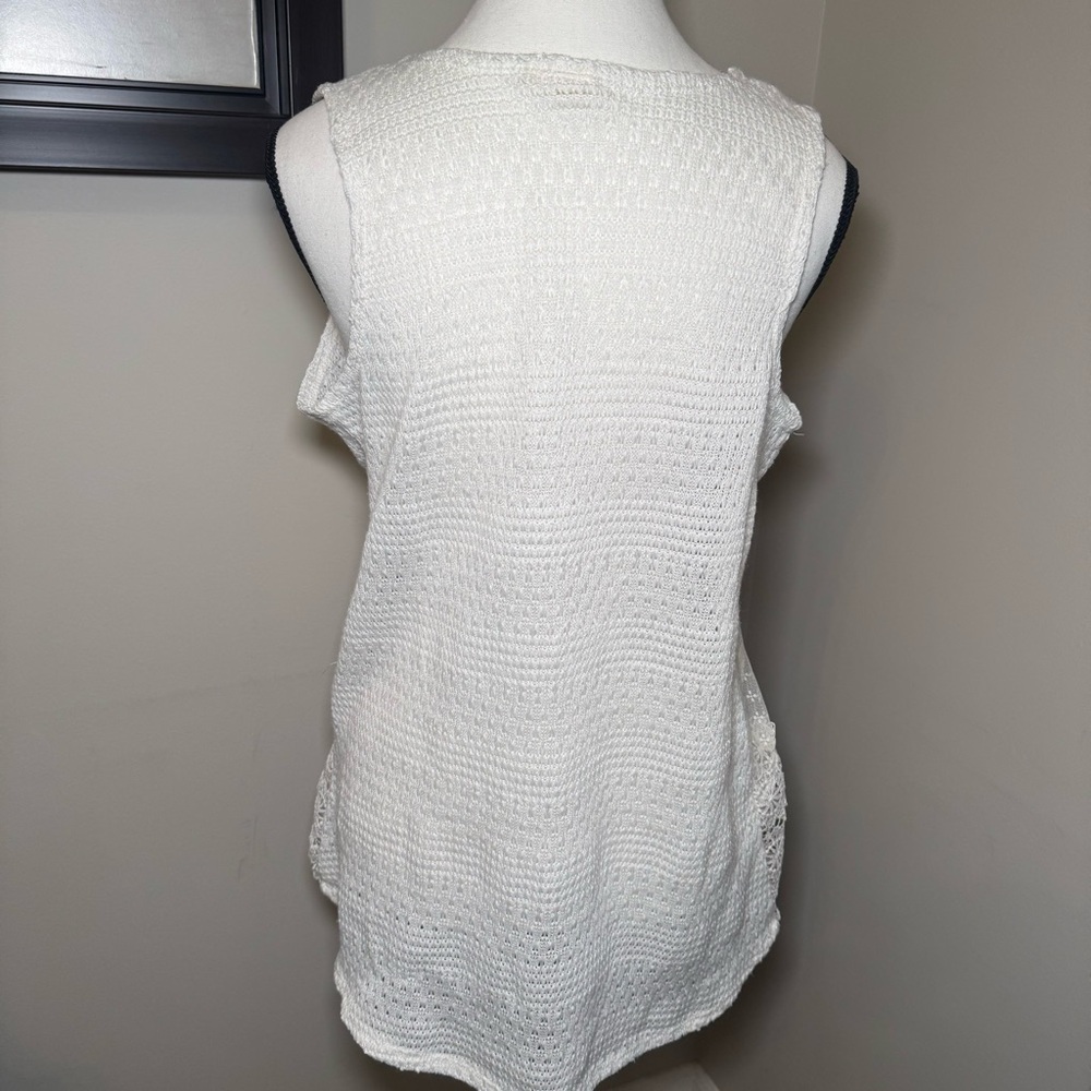Self Esteem White Crochet Lace Vest Open Front Boho‎ Festival Layering Size L - Picture 3 of 10
